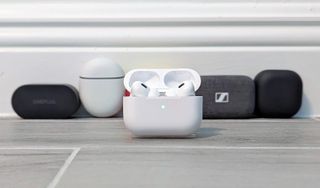 AirPods Pro 2 in foreground with other models in background