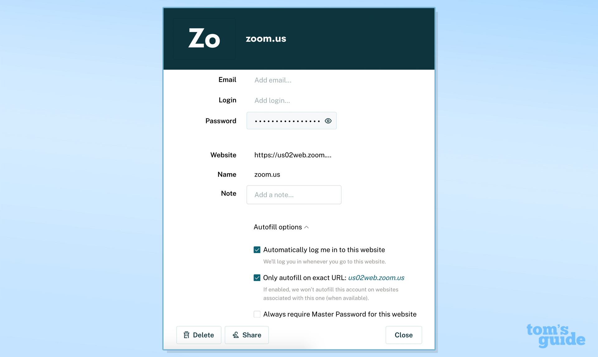 Dashlane password manager credentials