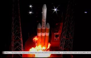 A Delta IV Heavy rocket carrying the classified NROL-44 U.S. spy satellite is seen in a United Launch Alliance video during a launch abort at Space Launch Complex 37B of the Cape Canaveral Air Force Station on Aug. 29, 2020.