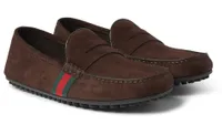 Gucci Webbing-Trimmed Suede Loafers