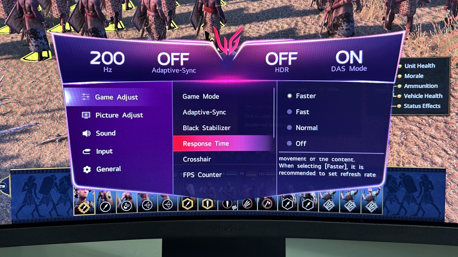 LG UltraGear Evo 52G930B OSD menu