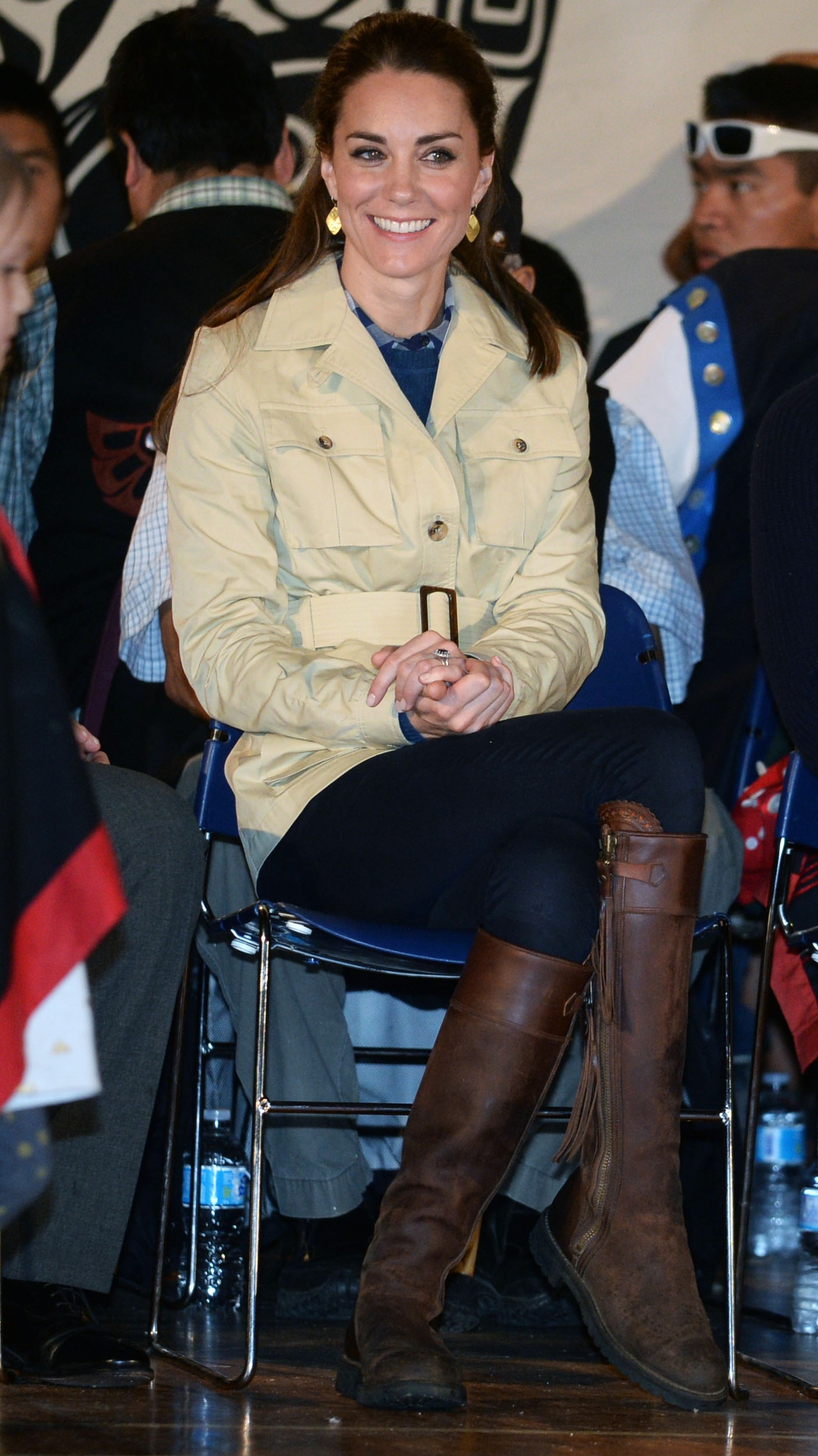 Catherine, Princess of Wales sits down for an official welcome and performance from Bella Bella First Nations Community at Wawiska Community Hall on September 26, 2016