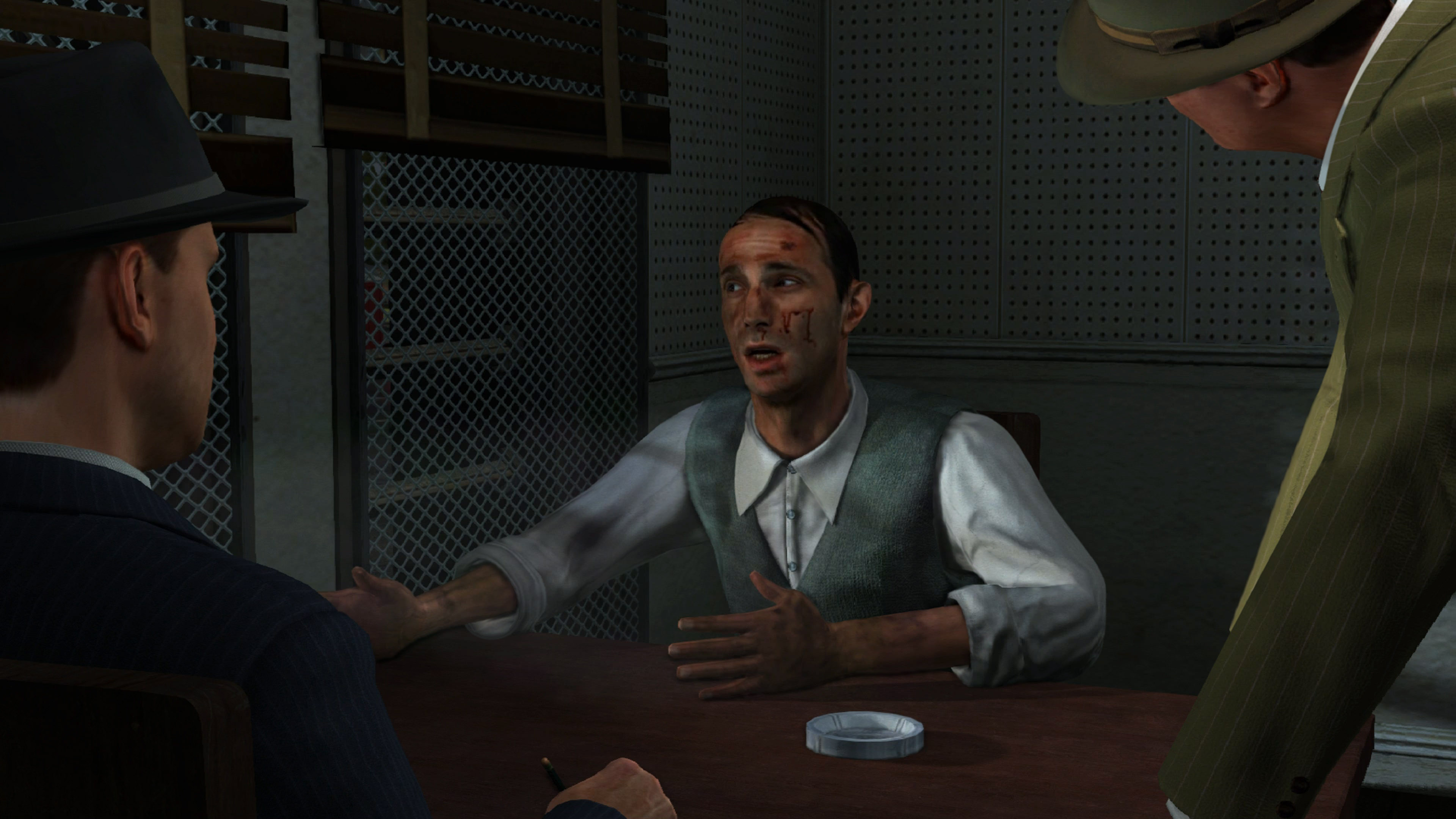 An interrogation in LA Noire showing MotionScan facial animation in action