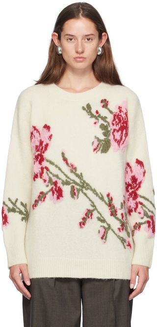 Off-White Jacquard Rose Crewneck