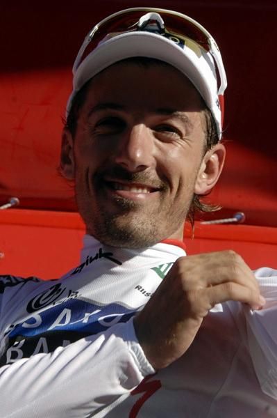 Fabian Cancellara has the white jersey of combination classification leader.
