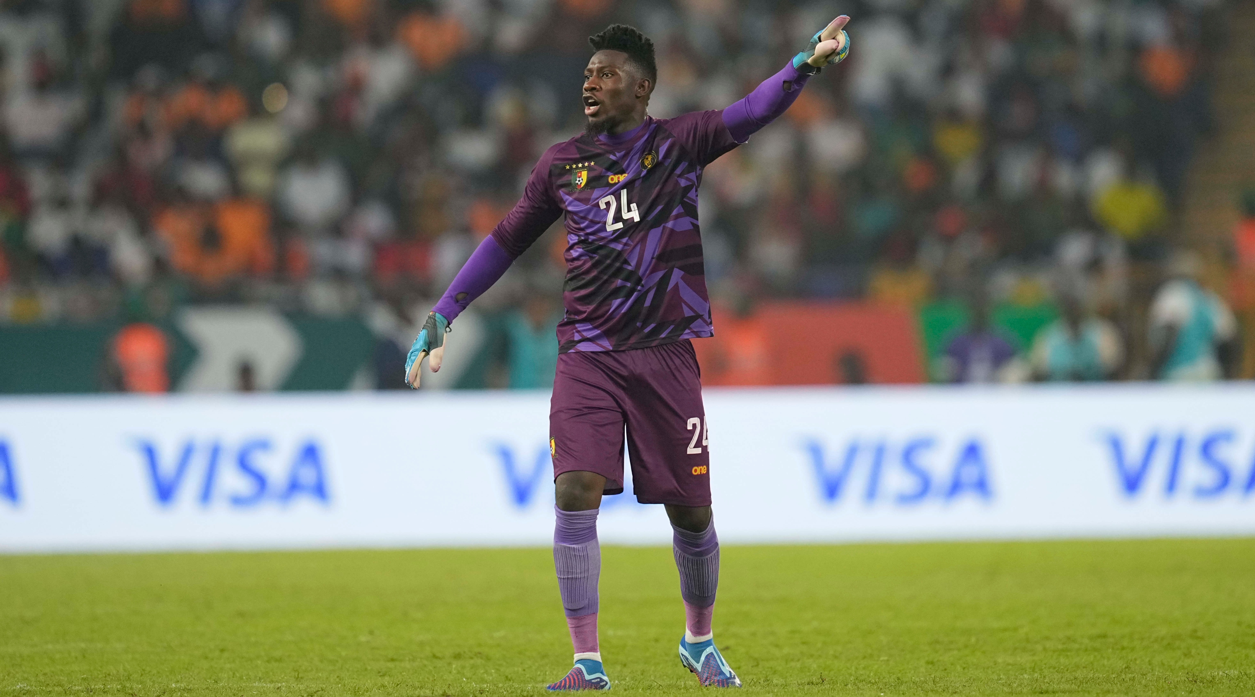 YAMOUSSOUKRO, IVORY COAST - JANUARY 19: Andre Onana Onana of Cameroon during the TotalEnergies CAF Africa Cup of Nations group stage match between Senegal and Cameroon at Stade Charles Konan Banny de Yamoussoukro on January 19, 2024 in Yamoussoukro, Ivory Coast. (Photo by Ulrik Pedersen/DeFodi Images via Getty Images)