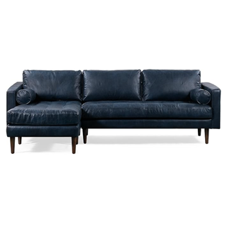 Navy blue leather sectional sofa from Amazon.