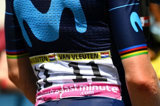 LE MARKSTEIN FRANCE JULY 30 BIB number detail view of Annemiek Van Vleuten of Netherlands and Movistar Team meeting the media press at start prior to the 1st Tour de France Femmes 2022 Stage 7 a 1271km stage from Slestat to Le Marksteinc TDFF UCIWWT on July 30 2022 in Le Markstein France Photo by Tim de WaeleGetty Images