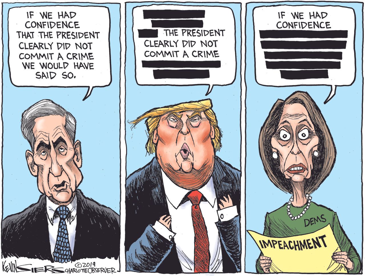 Political Cartoon U.S. Mueller Trump Pelosi Report Collusion Obstruction