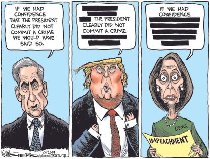 Political Cartoon U.S. Mueller Trump Pelosi Report Collusion Obstruction