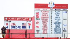 The scoreboard at the 2021 Ryder Cup at Whistling Straits