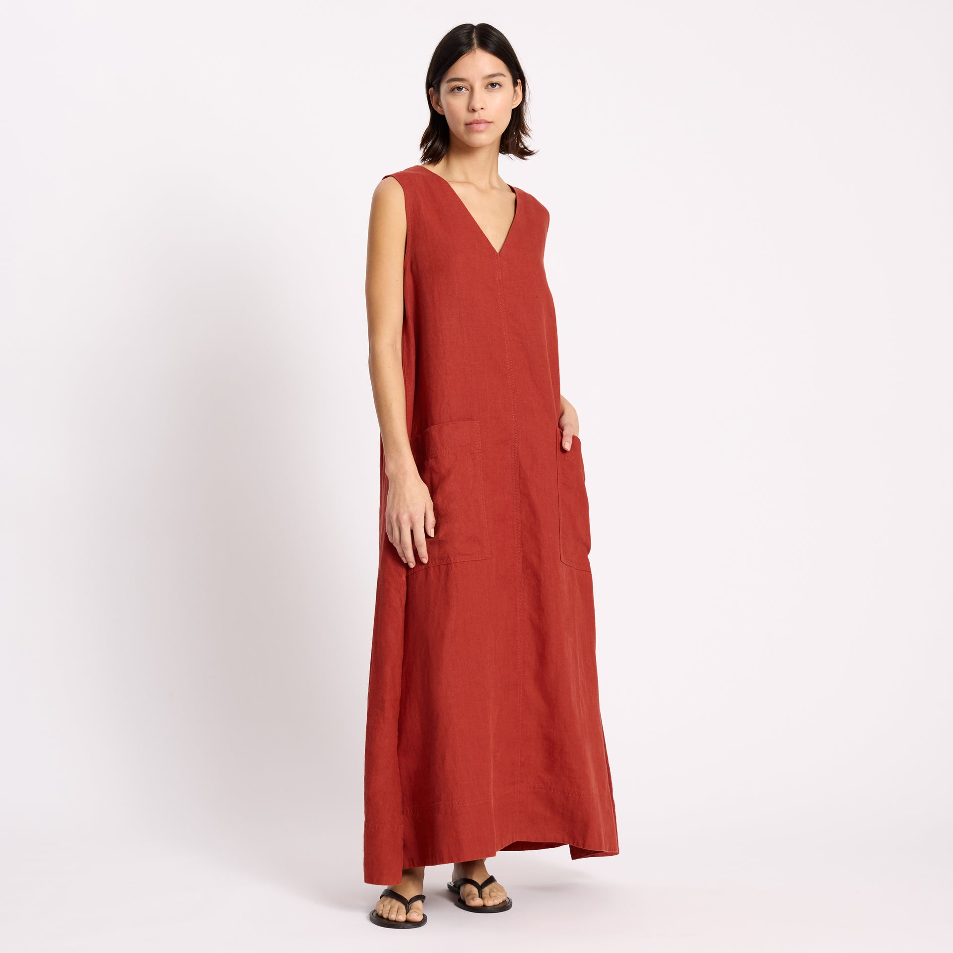 Linen V Neck Dress - 8