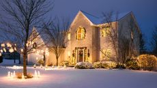 Large house with Christmas lights outside