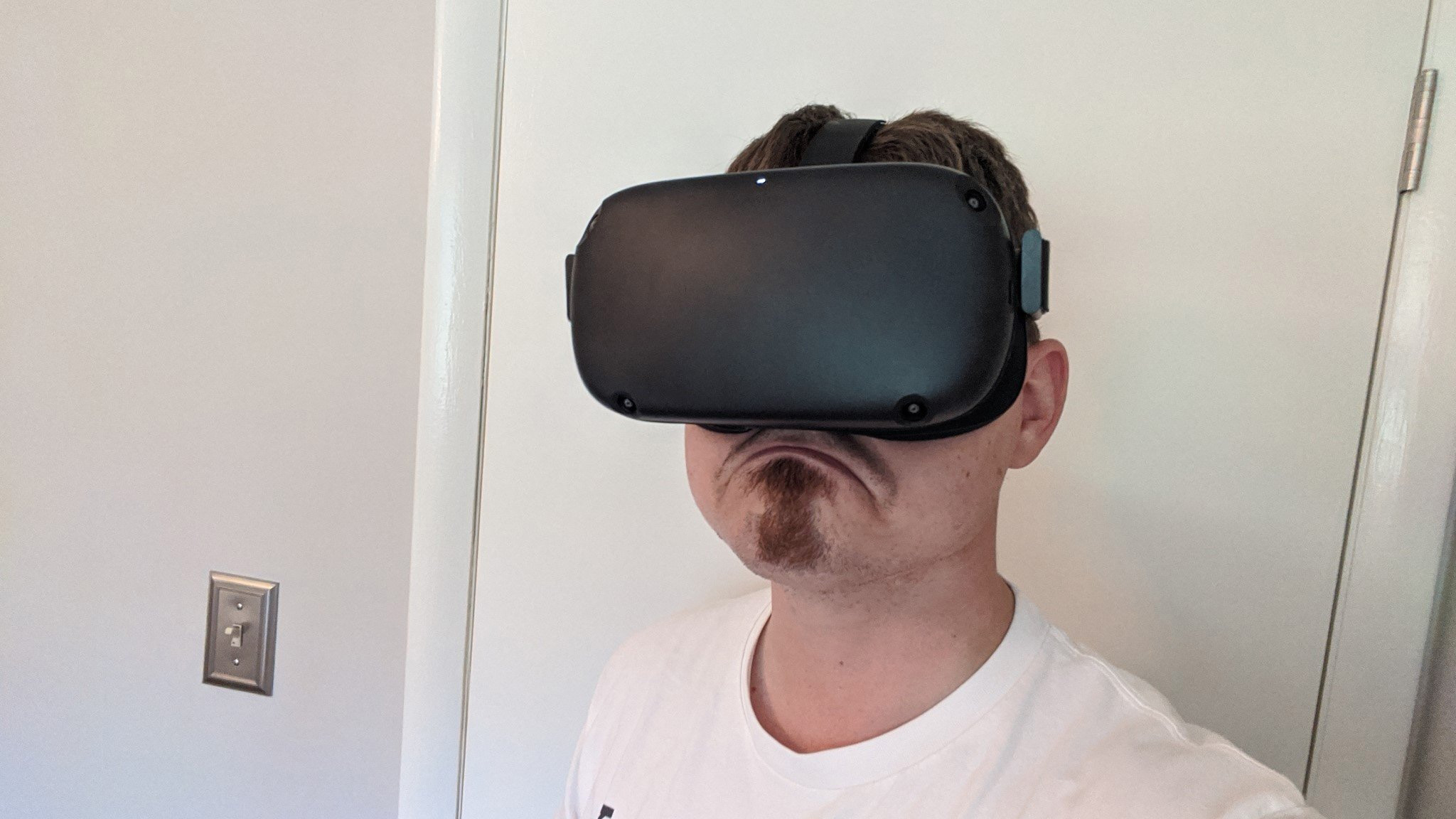 Making a sad face while wearing the Oculus Quest