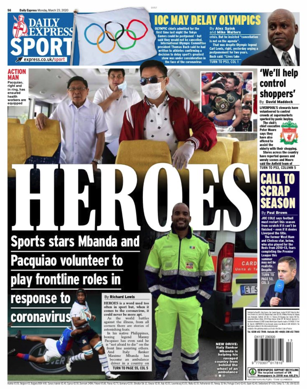 Today’s Back Pages: Flame Flickers On Tokyo 2020 Olympics And Joe Cole ...