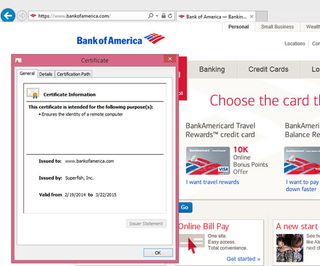 A screenshot showing how the Superfish adware hijacks an online banking session. Credit: Robert Graham