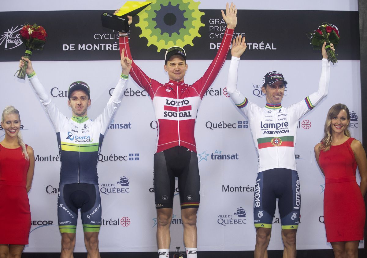The 2015 podium of Adam Yates (Orica-GreenEdge), Tim Wellens (Lotto Soudal) and Rui Costa (Lampre-Merida)
