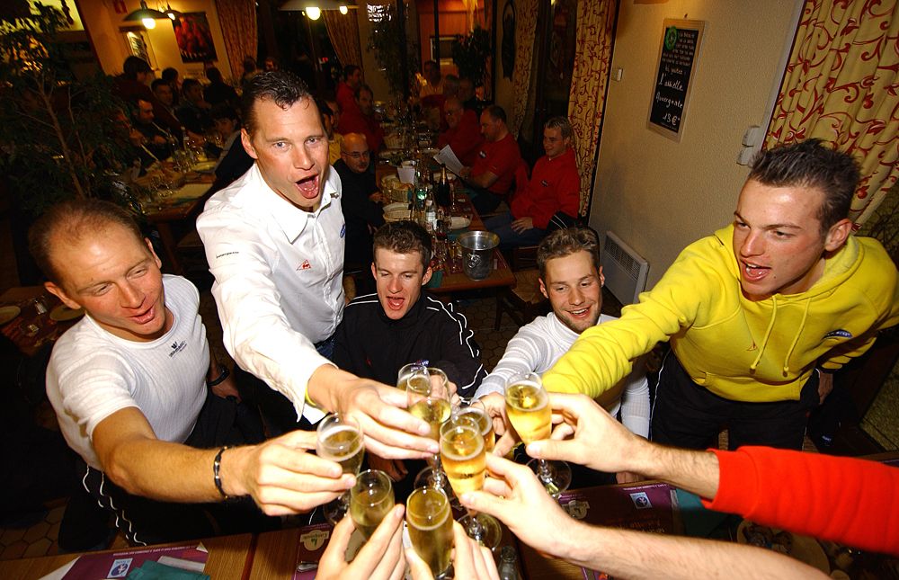 Rogers and his Quickstep teammates celebrate after the 2005 Paris-Nice wins