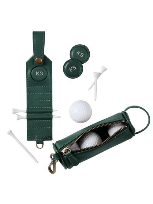 Customizable Graham Leather Golf Ball Pouch and Tee Set