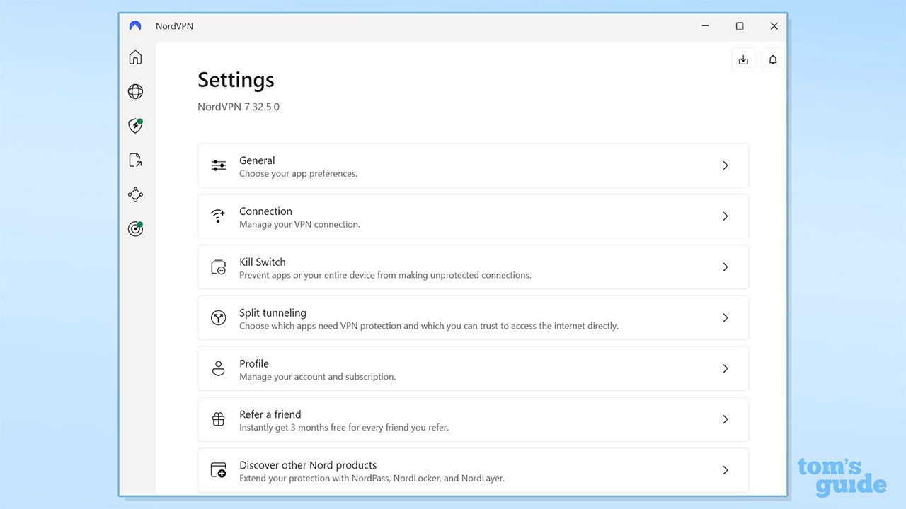Screenshot of NordVPN desktop app settings