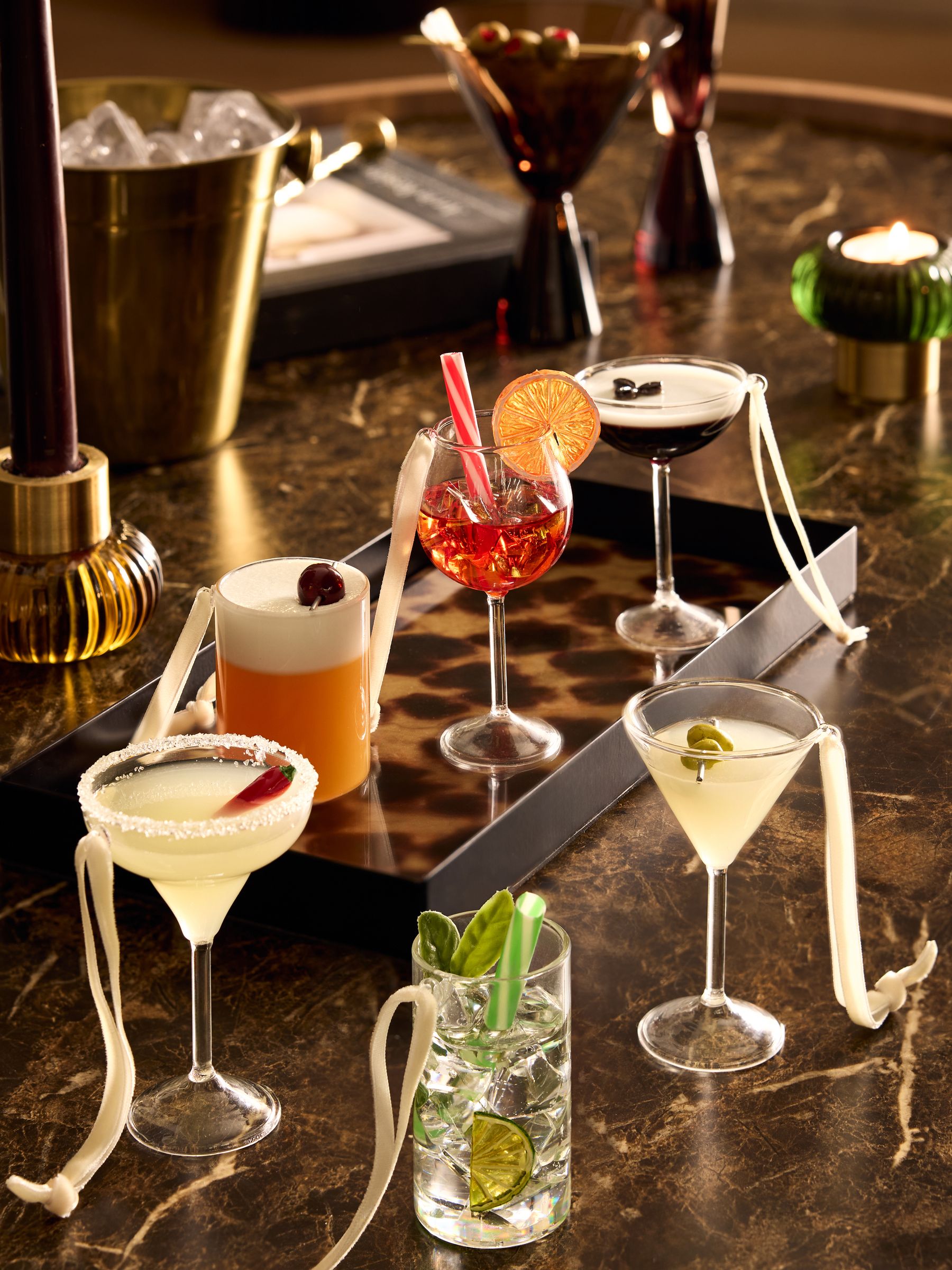 Set of 6 Clear Glass Cocktail Baubles - Size One