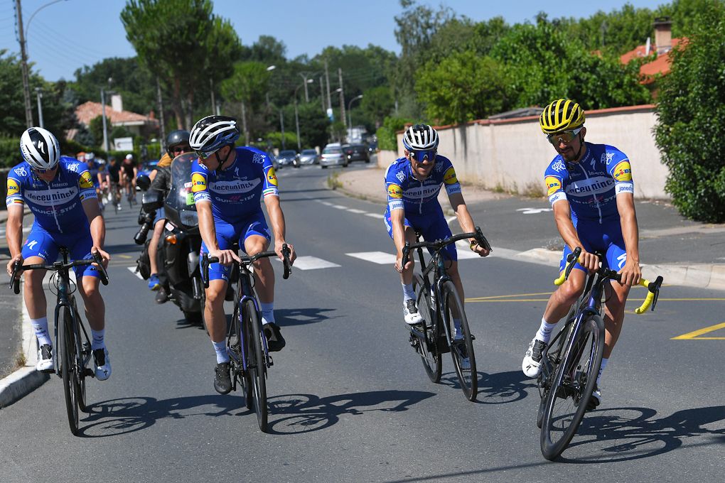 Julian Alaphilippe relaxes with his teammates on the Tour de France rest day