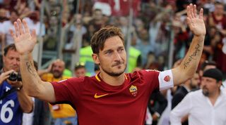 Francesco Totti waves to fans after his last Roma appearance, againt Genoa in May 2017.