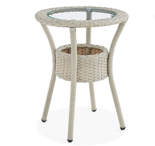 cream wicker round table with basket section