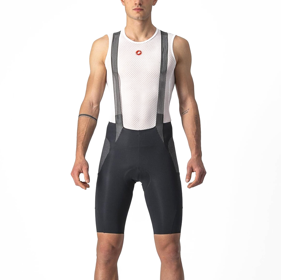 Castelli Free Unlimited Bib Shorts in black with striped straps
