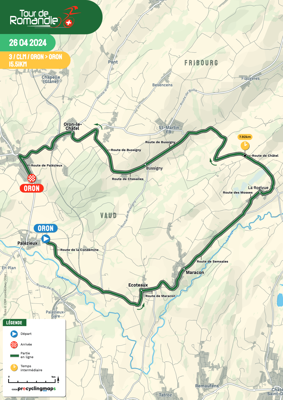 Stage 3 map 2024 Tour de Romandie