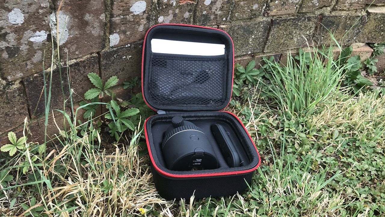 The Pivo inside the storage box with the remote control and quick start guide