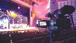 Close-up of Professional HD video camera broadcast live