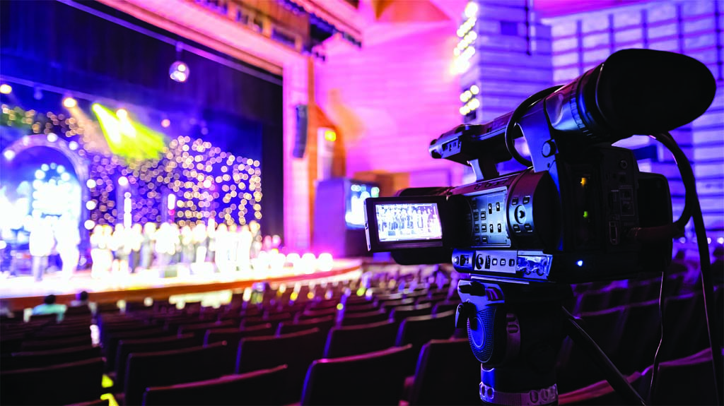 Close-up of Professional HD video camera broadcast live