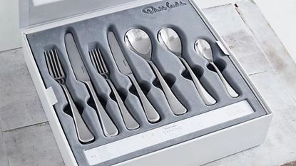 One of the best flatware sets, The White Company's Symon's set in a white box