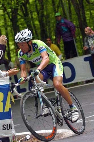 Danilo Di Luca (Liquigas) corners uphill near the finish - he finished the day sixth on general classification
