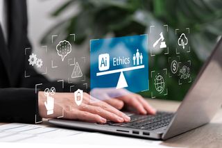 AI ethics concept, Intelligence, invention, Consideration between technology and humans, Businesswomen aware of the ethical principles of what right, Business policy, Responsibility to guard against