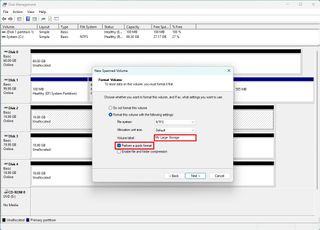 Disk Management format volume settings