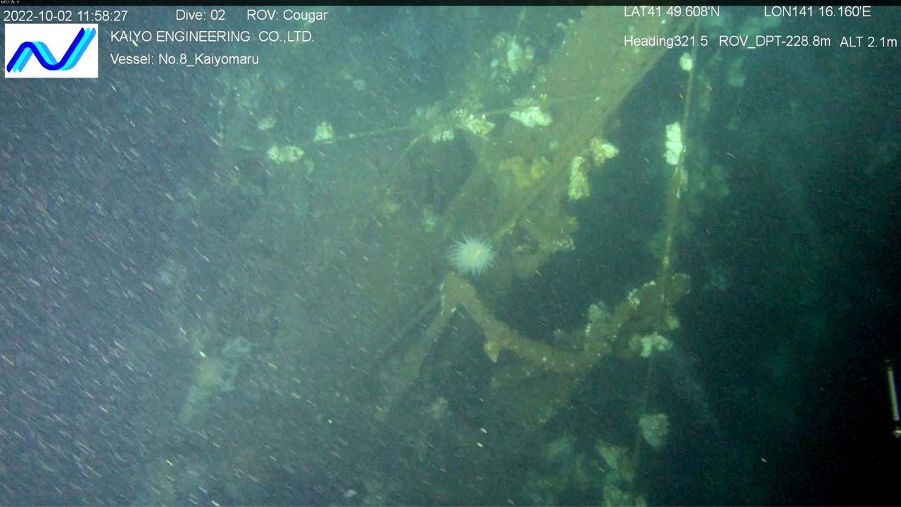 Photographs from video of the wreck taken by a remotely-operated underwater vehicle (ROV) show the submarine's conning tower &ndash; the superstructure built above the hull.