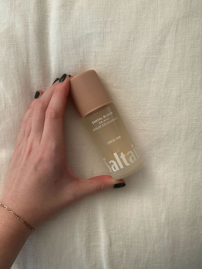 Saltair Santal Bloom Serum Deodorant on a white linen background