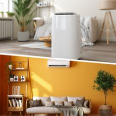 Split screen of portable air conditioner and fitted air conditioning