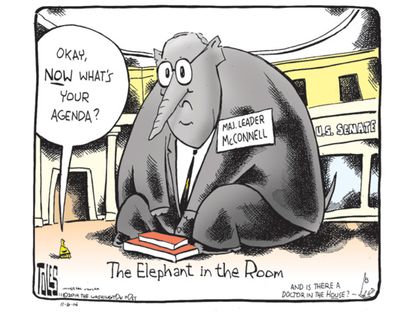 Political cartoon Mitch McConnell elephant GOP agenda