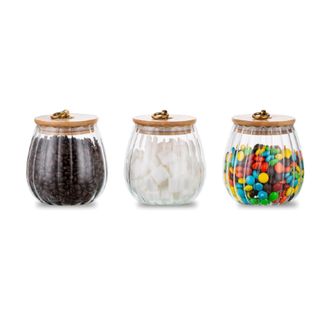 Glasseam Glass Jars with Bamboo Lids and Labels Small 3Pcs