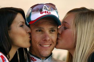 Philippe Gilbert (Omega Pharma-Lotto) gets the kisses on the podium