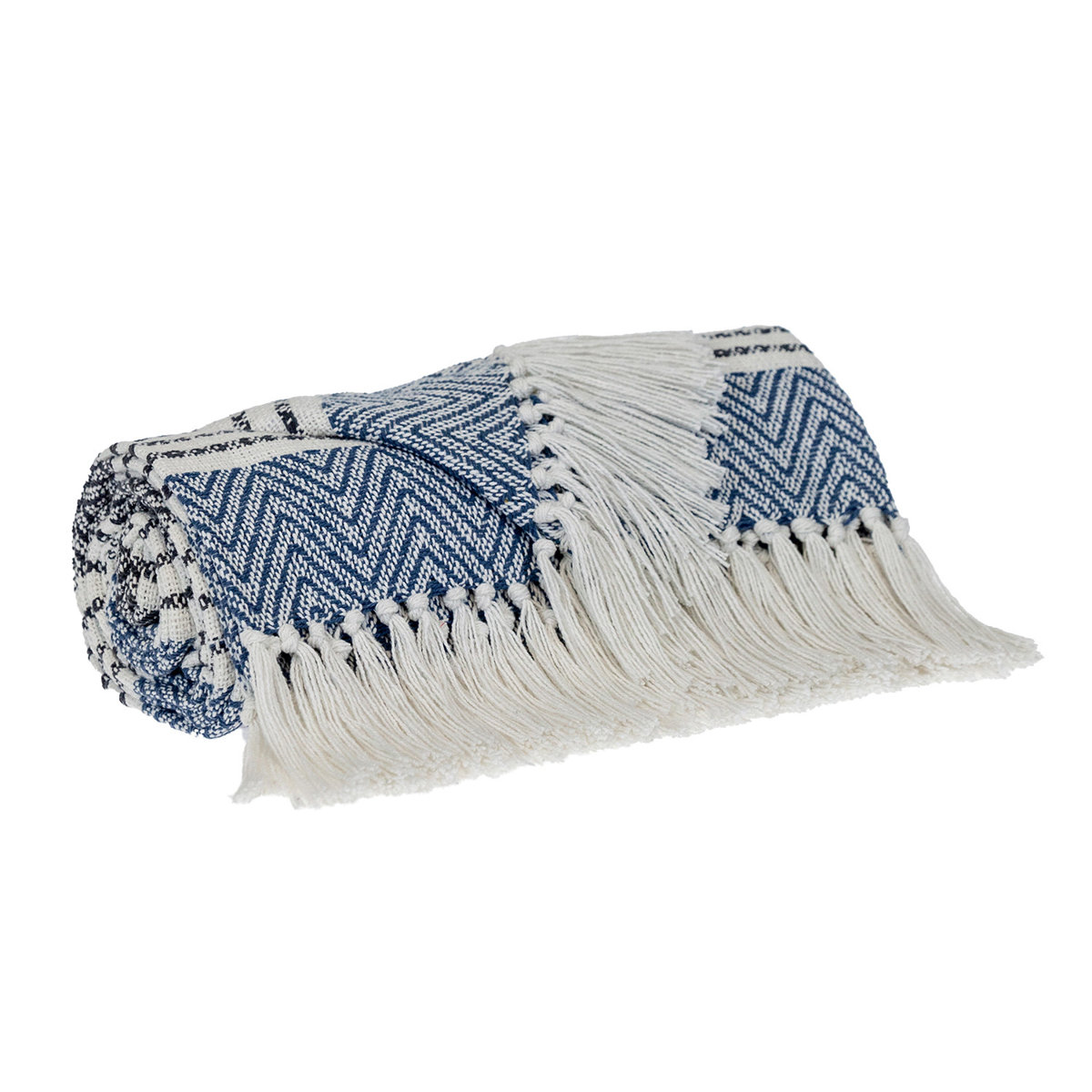 Homeroots Blue Woven Cotton Striped Throw Blanket | Wayfair