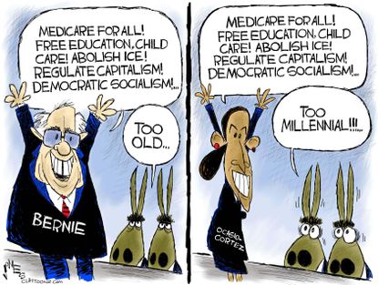 Political cartoon U.S. Sanders Ocasio-Cortez democratic socialism democratic party