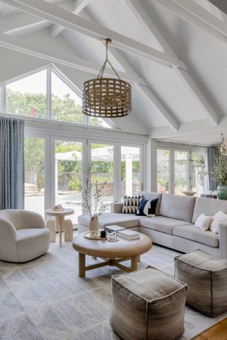 Minimalist living room with large windows
