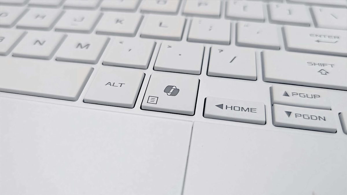 Closeup shot of the Copilot button on the ASUS ROG Zephyrus G16 (GU605C, 2025).