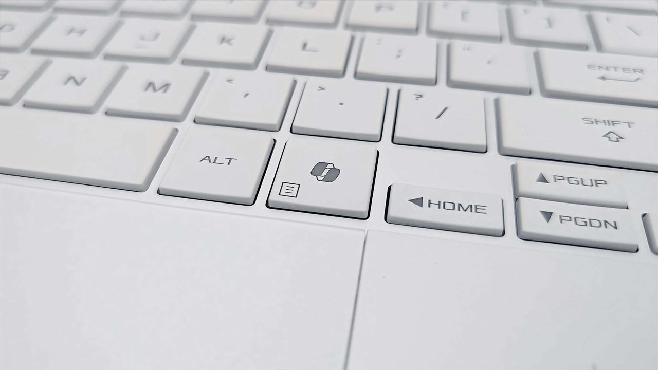 Closeup shot of the Copilot button on the ASUS ROG Zephyrus G16 (GU605C, 2025).