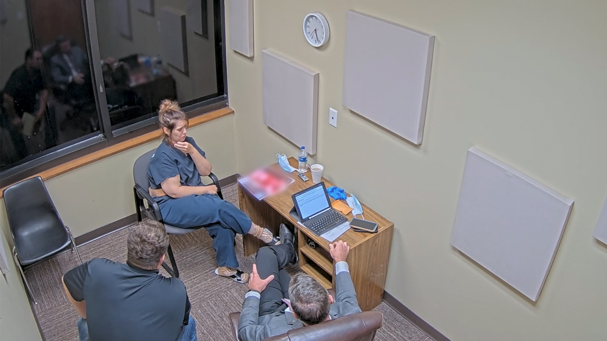Security cam footage of Taylor Parker being interviewed in the police station after her arrest.