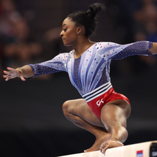 Simone Biles competes on the balance beam on Day Two of the 2024 U.S. Olympic Team Gymnastics Trials at Target Center on June 28, 2024 in Minneapolis, Minnesota.